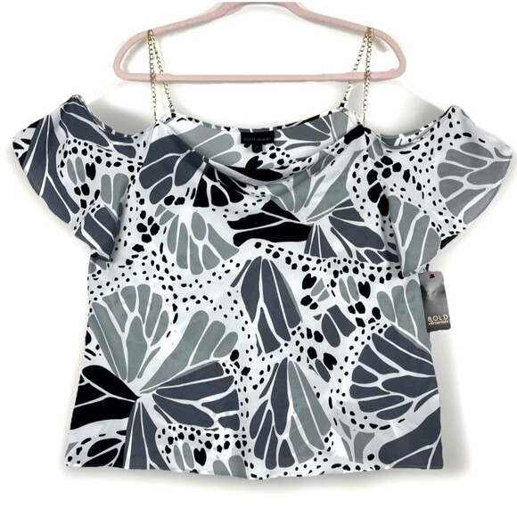 Bold Elements Cold Shoulder Blouse Women’s SZ XL Black Gray Gold Chain Boho Chic - Picture 1 of 10